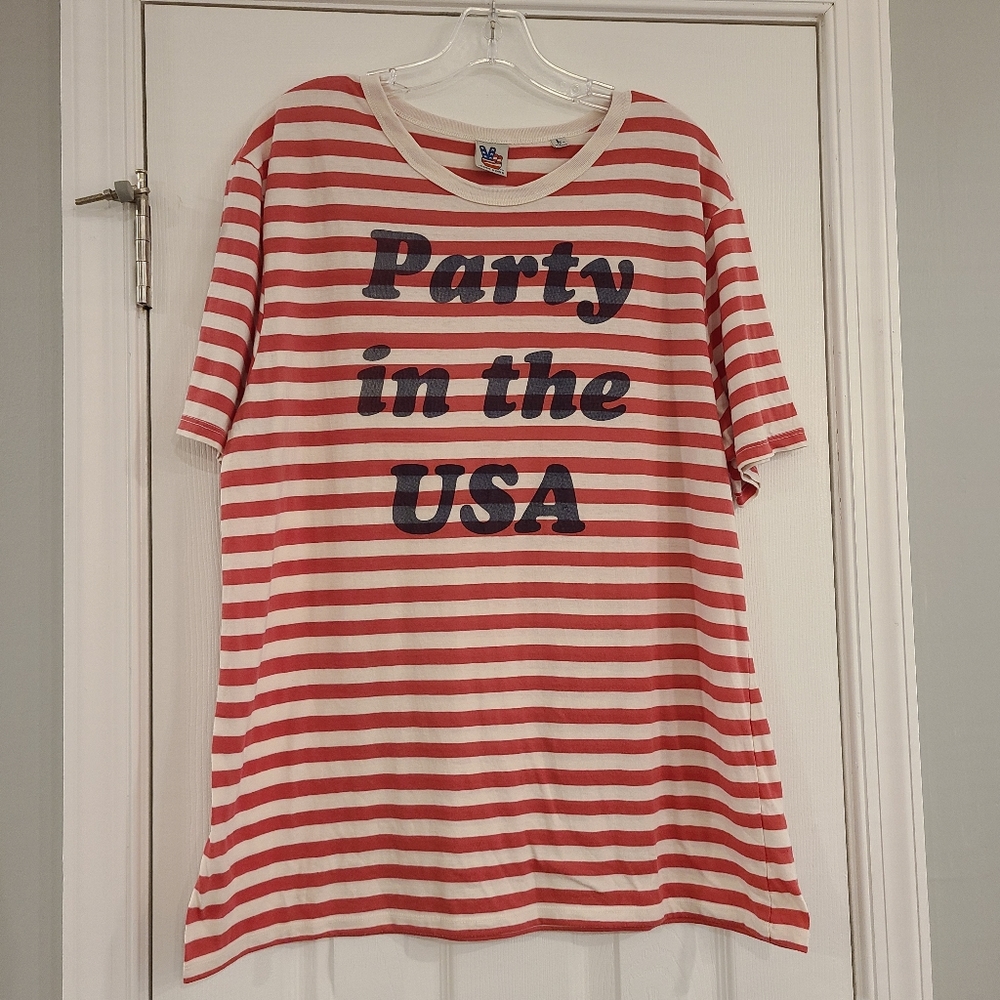 JUNK FOOD "Party in the USA" striped shirt Sz L